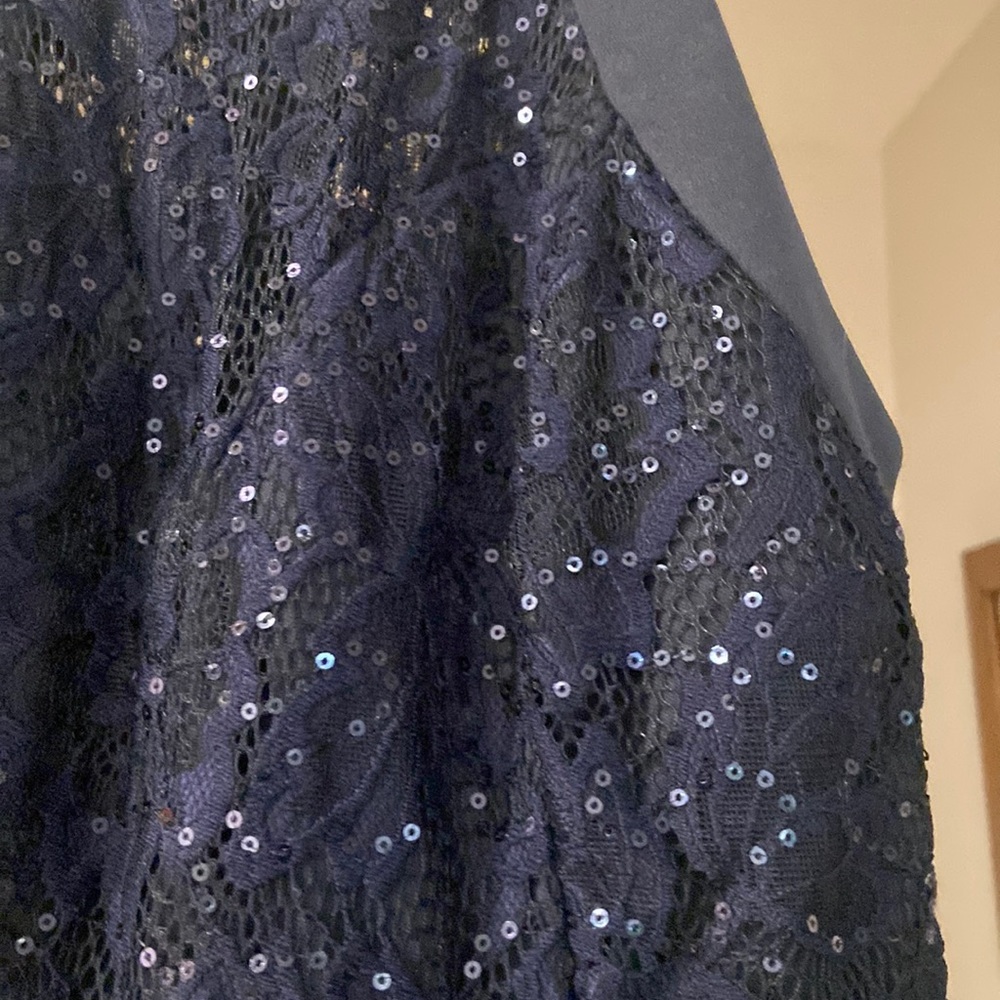 Ring, dance dress, dark navy blue with sequence open shoulders.